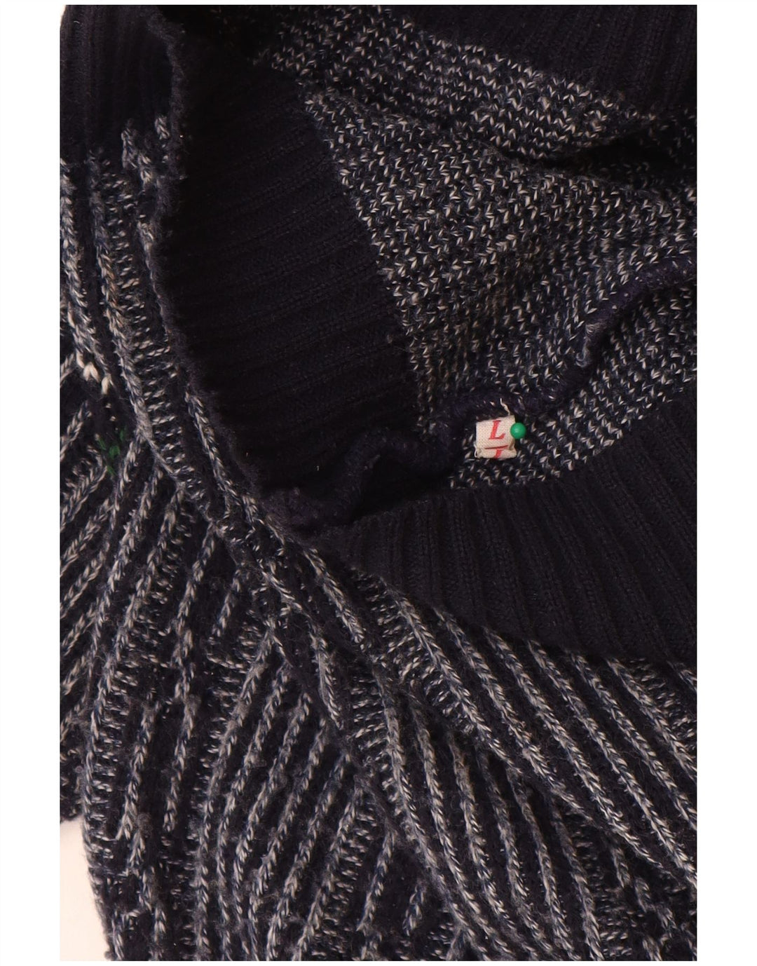 C & A Mens Boat Neck Jumper Sweater Large Navy Blue Fair Isle Polyacrylic