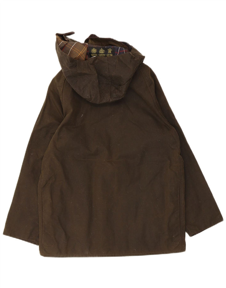 Barbour Boys Hooded Waxed Cotton Jacket 7-8 Years Large Khaki