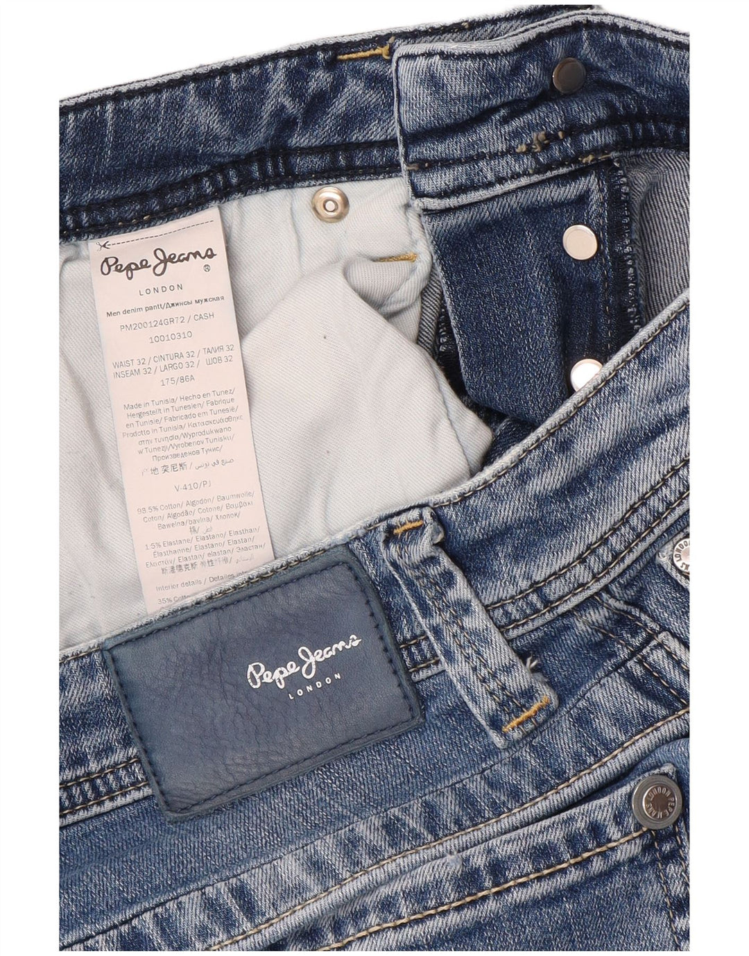 PEPE Jeans Mens Distressed Regular Straight Jeans W32 L32 Blue Cotton