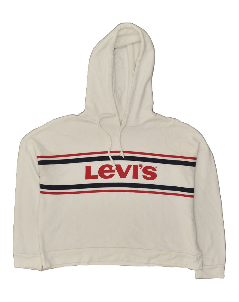 LEVI'S Womens Oversized Crop Graphic Hoodie Jumper UK 6 XS White Vintage Levi's and Second-Hand Levi's from Messina Hembry 