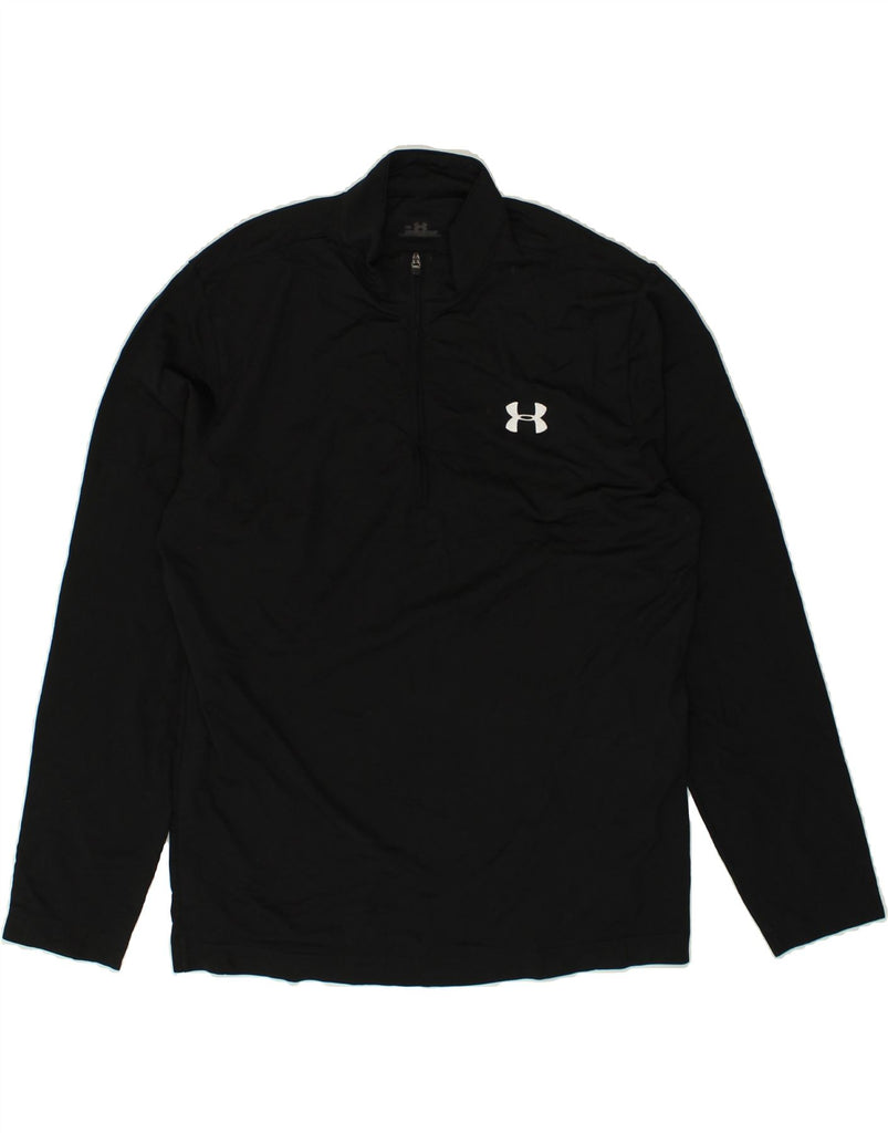 UNDER ARMOUR Mens Zip Neck Pullover Tracksuit Top Medium Black Polyester | Vintage Under Armour | Thrift | Second-Hand Under Armour | Used Clothing | Messina Hembry 