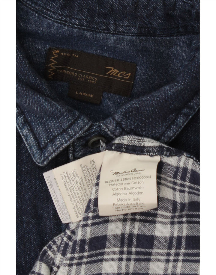 Marlboro Classics Mens Shirt Large Navy Blue Cotton