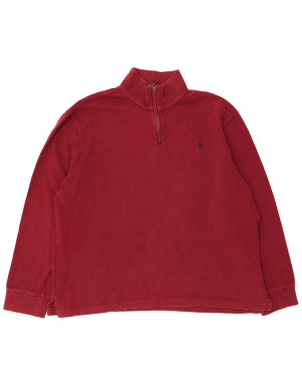 Polo Ralph Lauren Mens Zip Neck Jumper Sweater XL Maroon Cotton