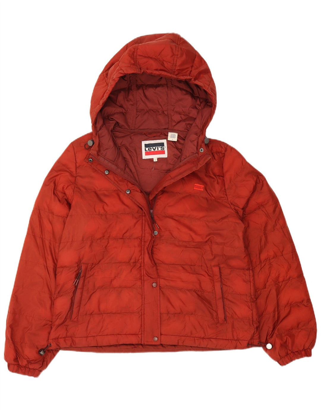 Levi's Womens Hooded Padded Jacket UK 14 Medium Orange Polyester Winter
