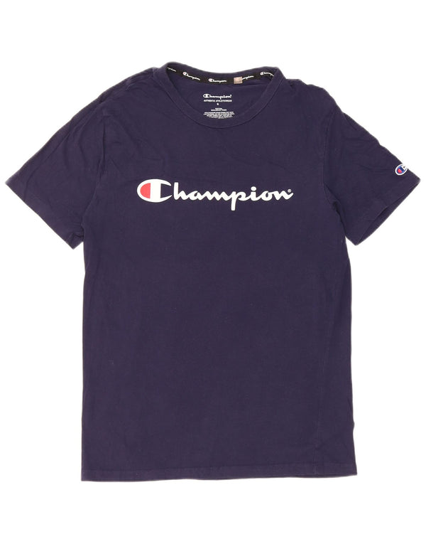 Champion Mens Graphic T-Shirt Top Small Navy Blue Cotton