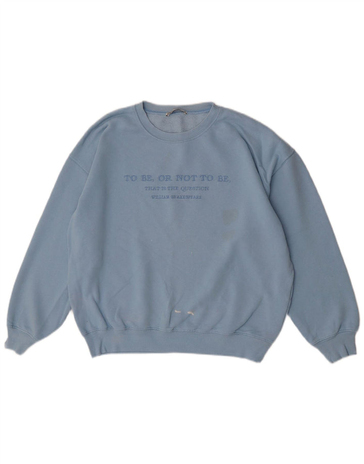 Zara Womens Graphic Sweatshirt Jumper UK 14 Medium Blue Cotton