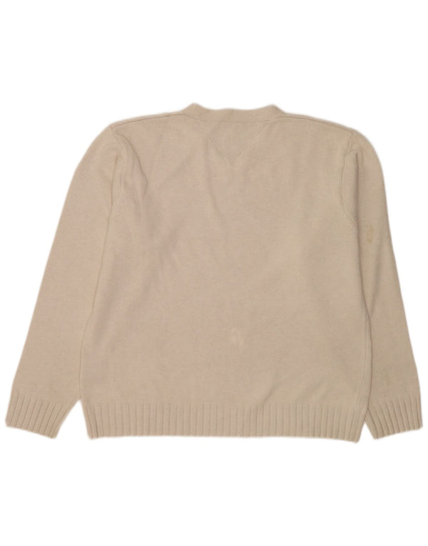 Tommy Hilfiger Mens V-Neck Jumper Sweater XL Beige Cotton