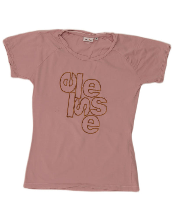 Ellesse Womens Graphic T-Shirt Top UK 12 Medium Pink Cotton