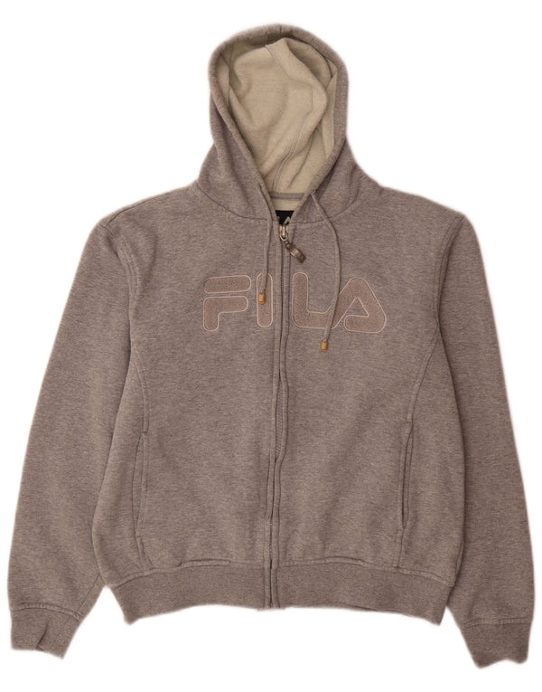 Fila Womens Graphic Zip Hoodie Sweater UK 10 Small Grey Cotton