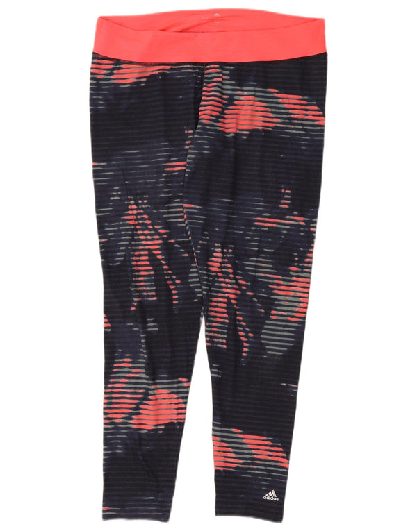 ADIDAS Womens Climalite Leggings UK 16/18 Large  Navy Blue Floral