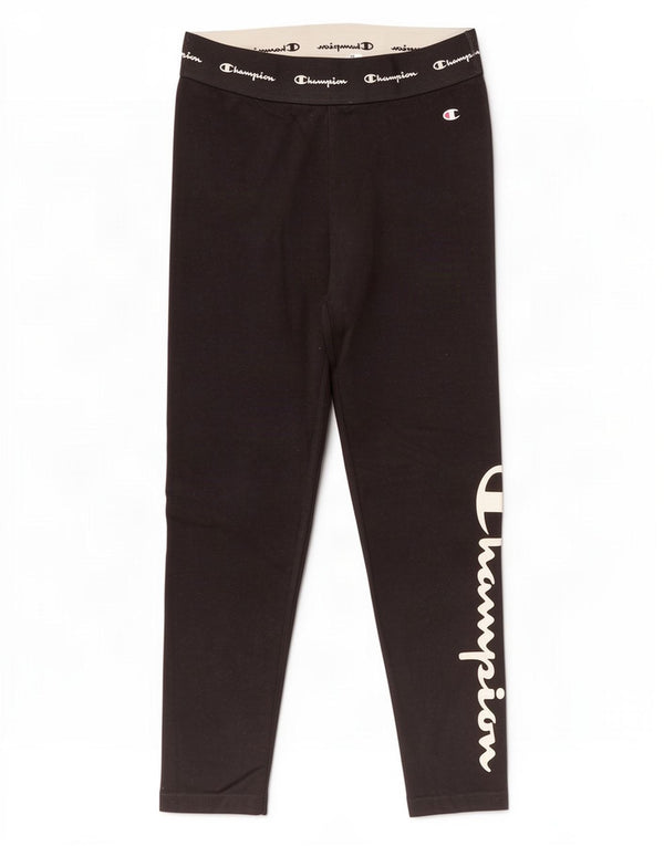 Champion Womens Graphic Leggings UK 12 Medium Black Cotton