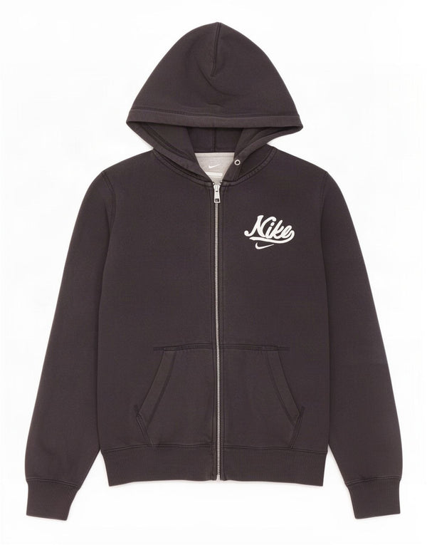 Nike Womens Graphic Zip Hoodie Sweater UK 14 Medium Black Cotton