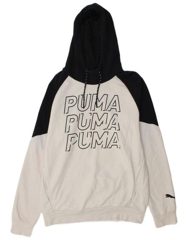 Puma Mens Graphic Hoodie Jumper Small White Colourblock Cotton