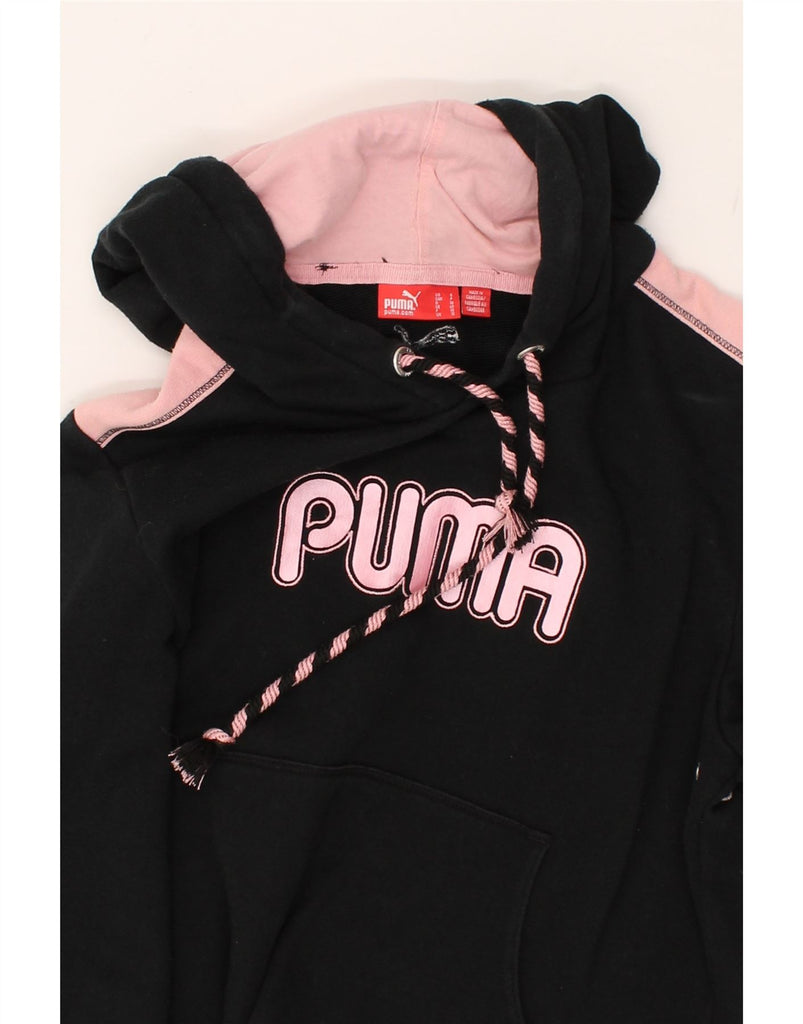 PUMA Womens Graphic Hoodie Jumper UK 10 Small Black Colourblock Cotton | Vintage Puma | Thrift | Second-Hand Puma | Used Clothing | Messina Hembry 