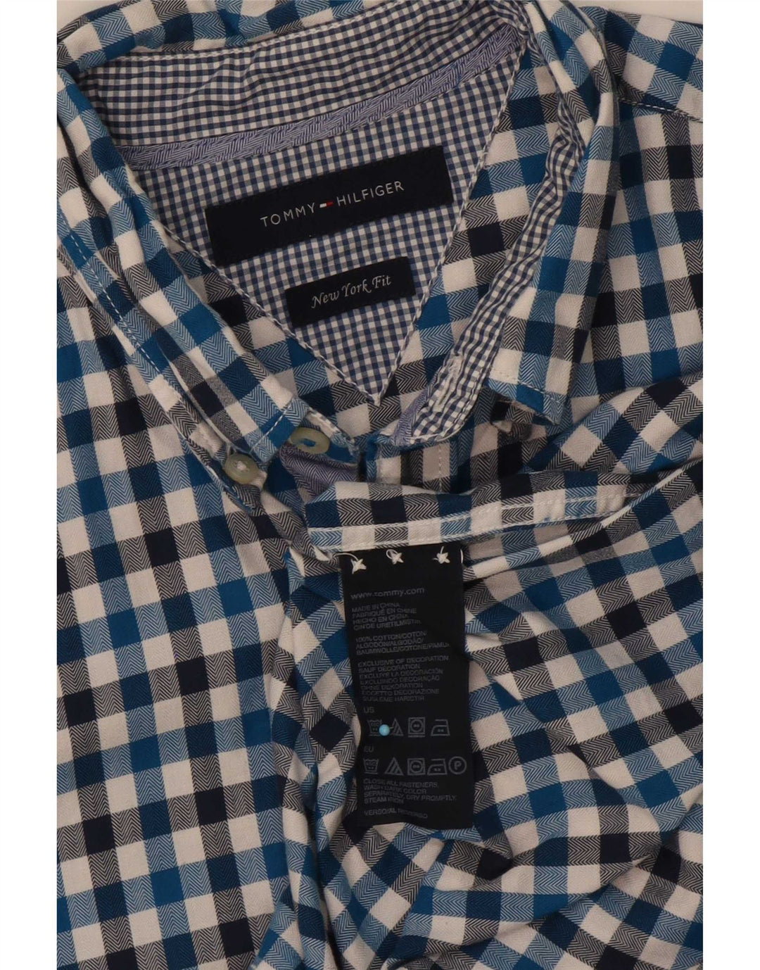 Tommy Hilfiger Mens New York Fit Shirt Medium Blue Gingham Cotton