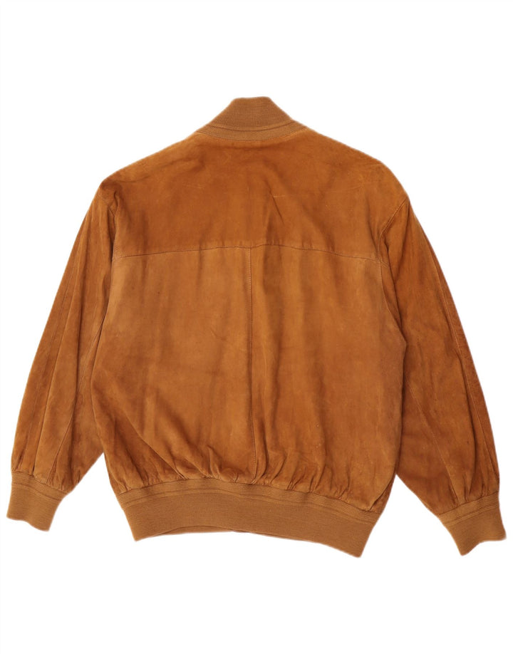 Vintage Womens Suede Bomber Jacket EU 38 Medium Brown Retro