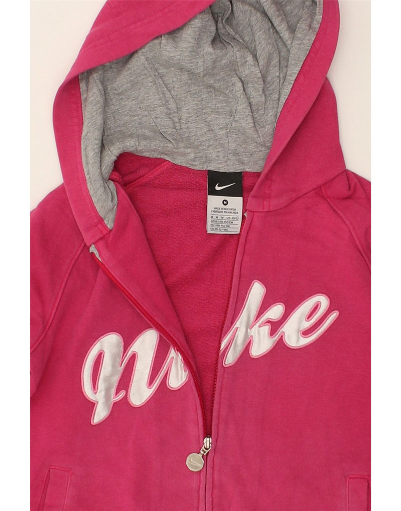 NIKE Girls Graphic Zip Hoodie Sweater 10-11 Years Medium  Pink Cotton | Vintage Nike | Thrift | Second-Hand Nike | Used Clothing | Messina Hembry 