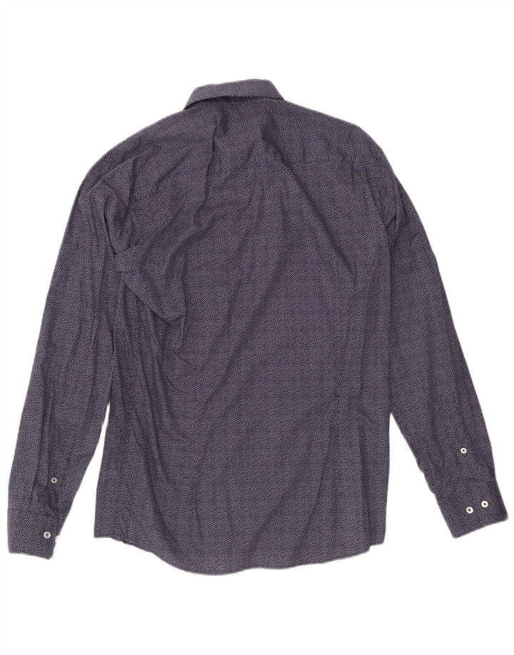 Calvin Klein Mens Slim Fit Shirt Size 41 Large Navy Blue Spotted Cotton