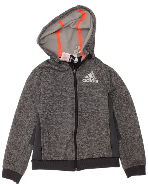 Adidas Boys Climawarm Graphic Zip Hoodie Sweater 9-10 Years Grey Flecked