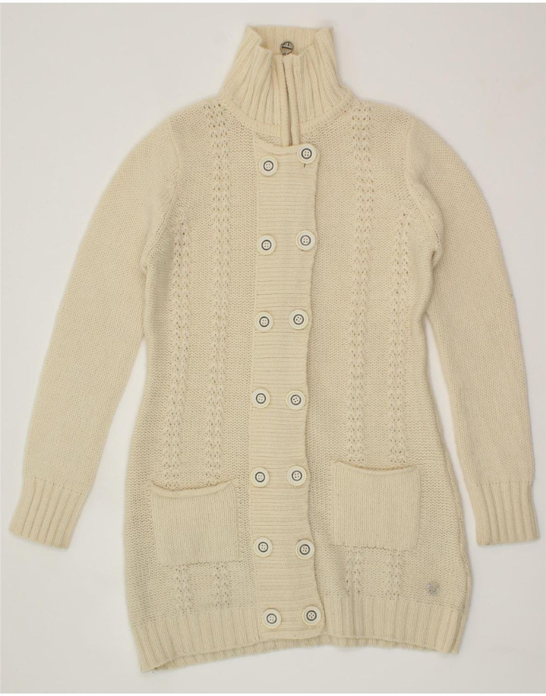 SERGIO TACCHINI Womens Longline Cardigan Sweater UK 10 Small Off White Vintage Sergio Tacchini and Second-Hand Sergio Tacchini from Messina Hembry 