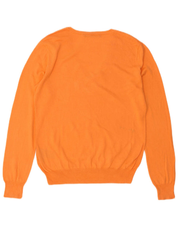 Ralph Lauren Womens V-Neck Jumper Sweater UK 14 Large Orange Cotton