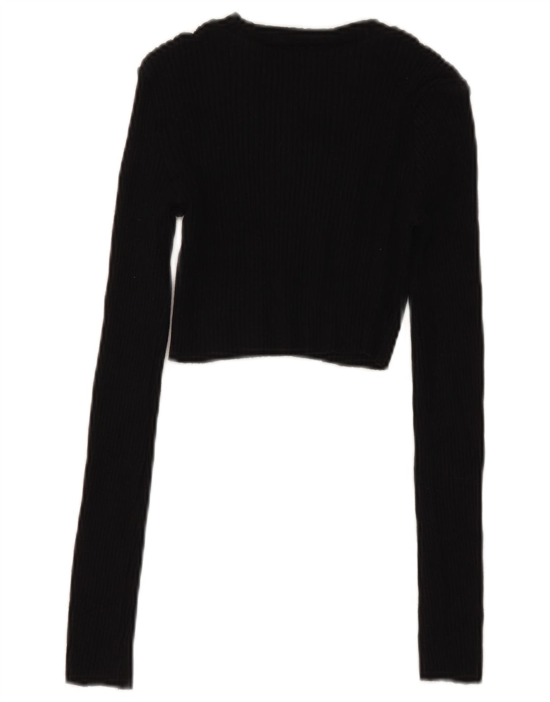 Zara Womens Crop Top Long Sleeve UK 8 Small Black Cotton