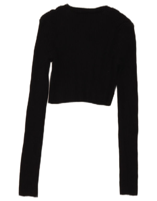Zara Womens Crop Top Long Sleeve UK 8 Small Black Cotton