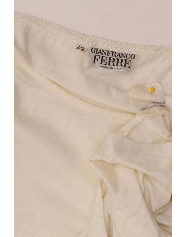 GIANFRANCO FERRE Womens Graphic Top Long Sleeve IT 42 Medium White Cotton Vintage Gianfranco Ferre and Second-Hand Gianfranco Ferre from Messina Hembry 