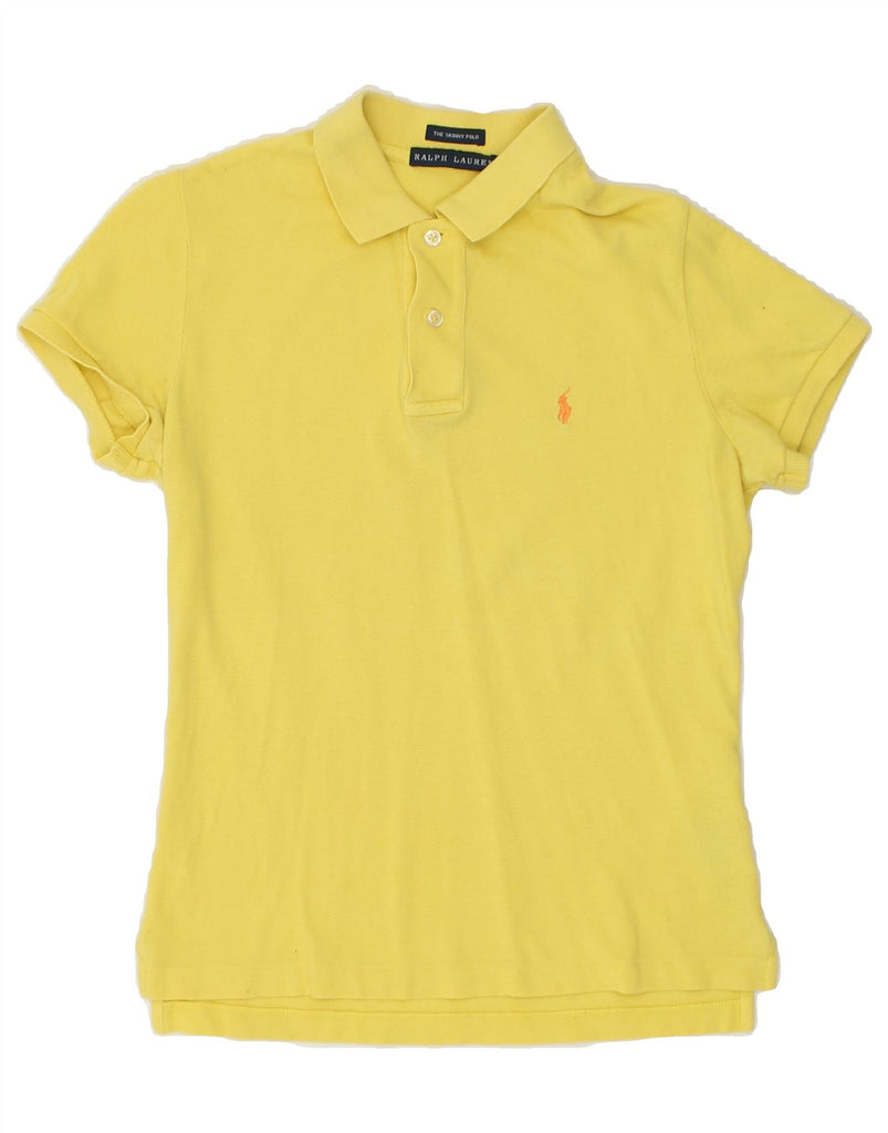 RALPH LAUREN Womens Skinny Polo Shirt UK 12 Medium Yellow Cotton | Vintage Ralph Lauren | Thrift | Second-Hand Ralph Lauren | Used Clothing | Messina Hembry 