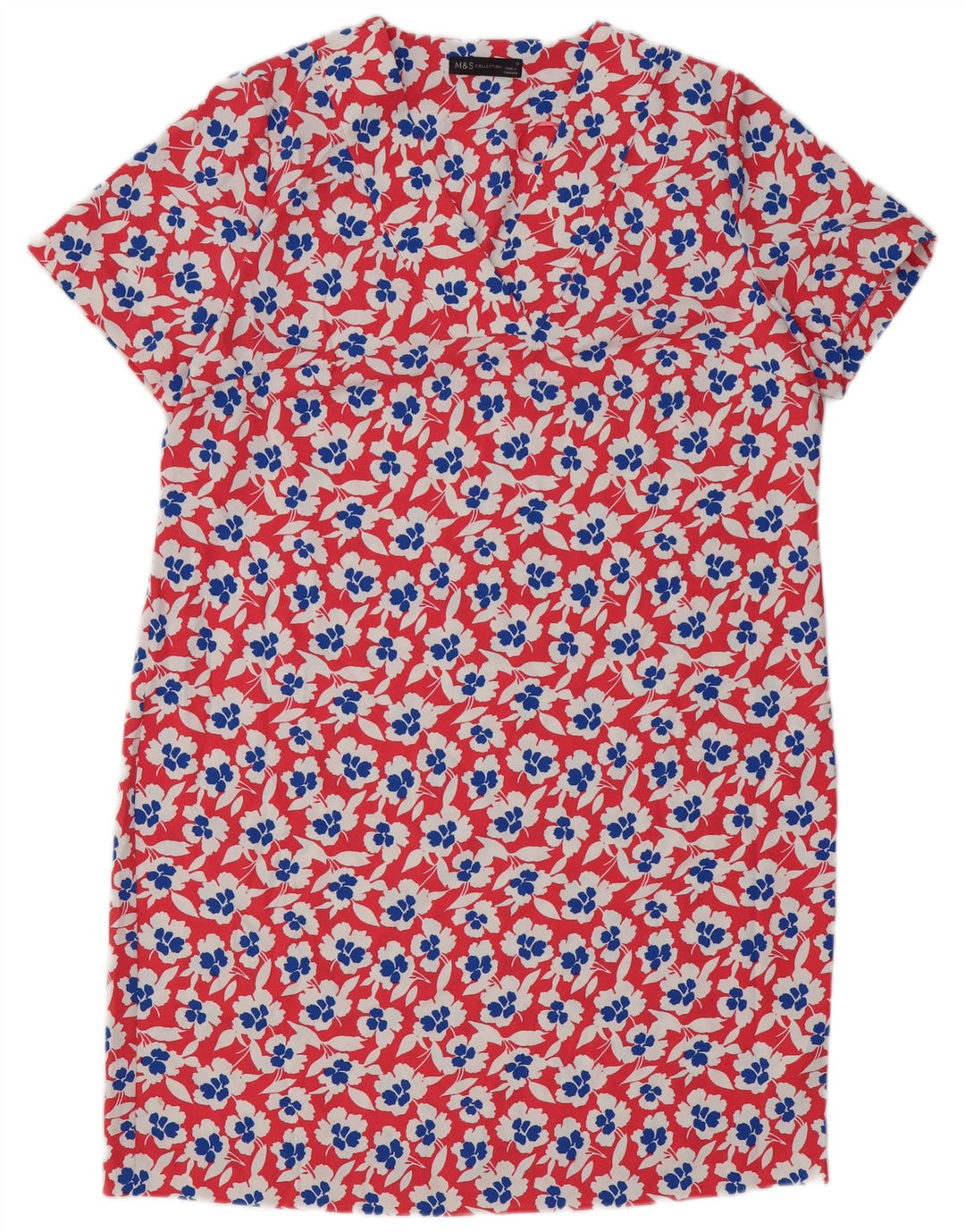 Marks & Spencer Womens Shift Dress UK 16 Large Red Floral Polyester