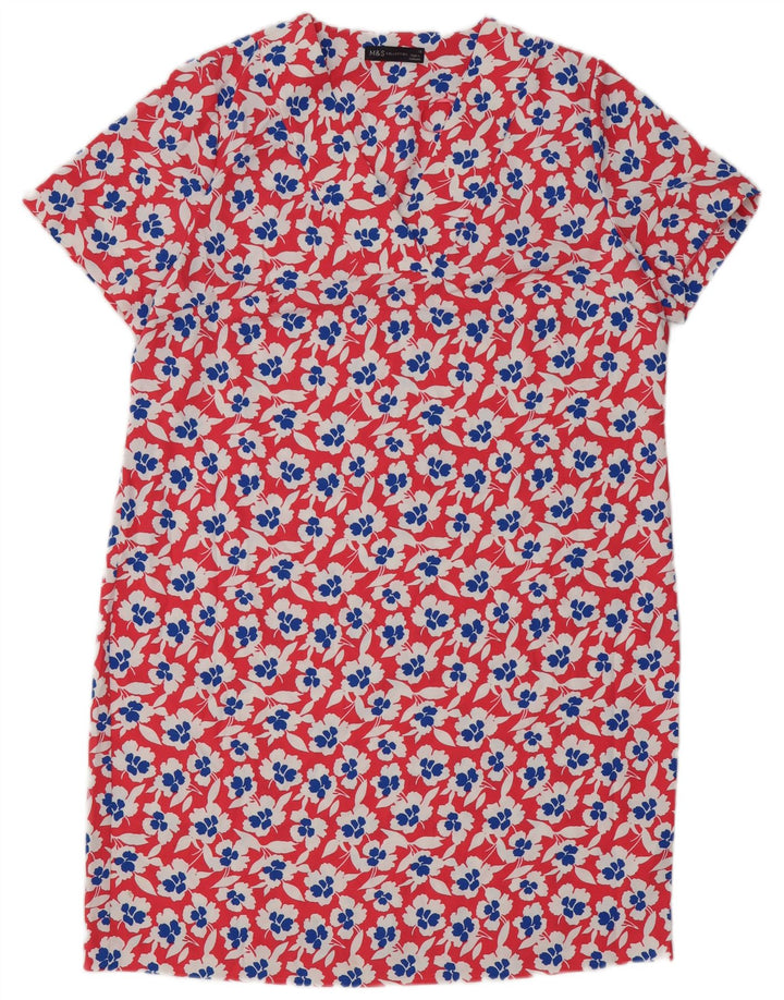 Marks & Spencer Womens Shift Dress UK 16 Large Red Floral Polyester