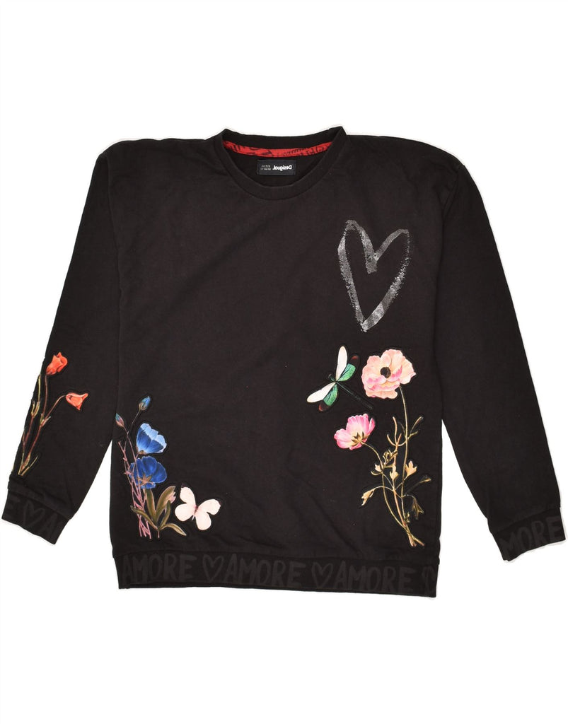 DESIGUAL Girls Graphic Sweatshirt Jumper 11-12 Years Black Cotton | Vintage Desigual | Thrift | Second-Hand Desigual | Used Clothing | Messina Hembry 