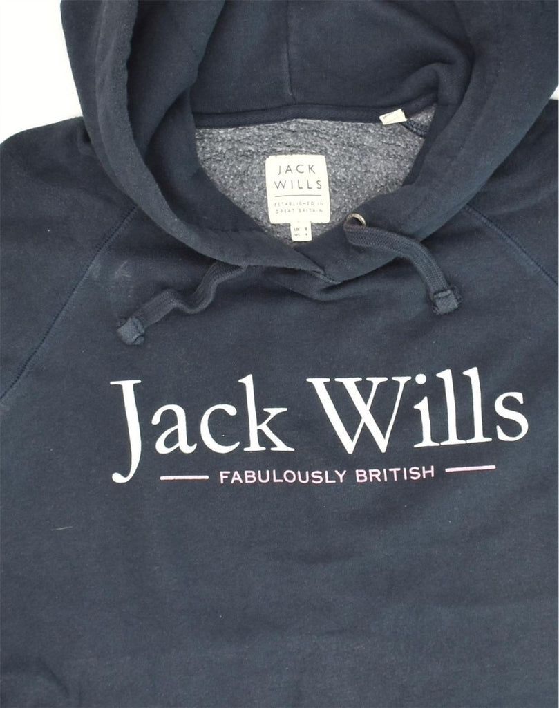 JACK WILLS Womens Graphic Hoodie Jumper UK 8 Small  Black Cotton | Vintage Jack Wills | Thrift | Second-Hand Jack Wills | Used Clothing | Messina Hembry 