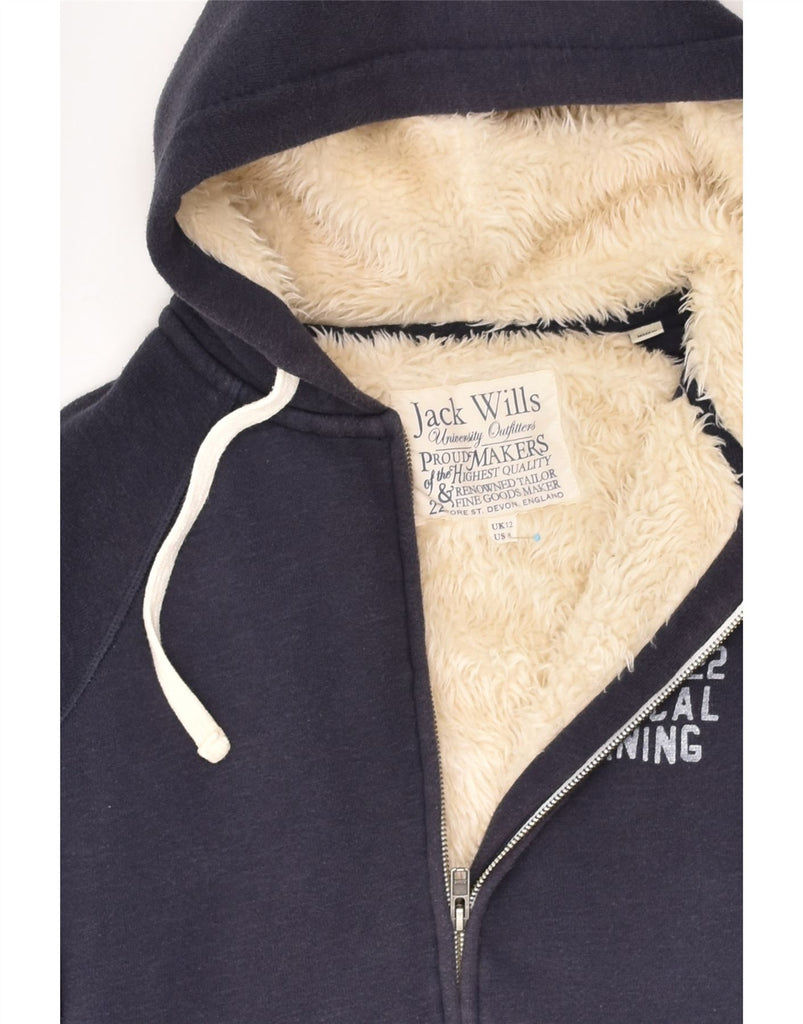 JACK WILLS Womens Sherpa Zip Hoodie Sweater UK 12 Medium  Navy Blue Cotton | Vintage Jack Wills | Thrift | Second-Hand Jack Wills | Used Clothing | Messina Hembry 