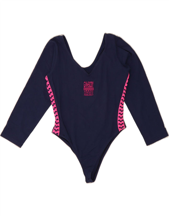 ARENA Womens Graphic Long Sleeve Bodysuit EU 38 Medium Navy Blue Cotton Vintage Arena and Second-Hand Arena from Messina Hembry 