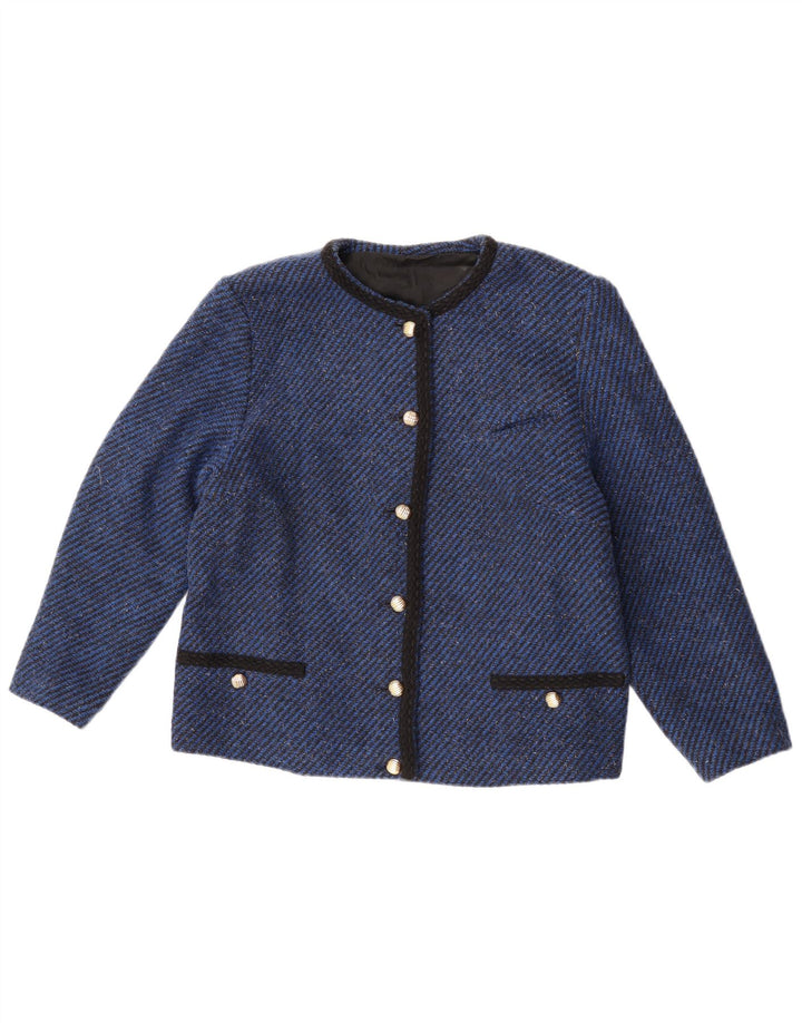 VINTAGE Womens 6 Button Blazer Jacket UK 14 Medium Blue Pinstripe