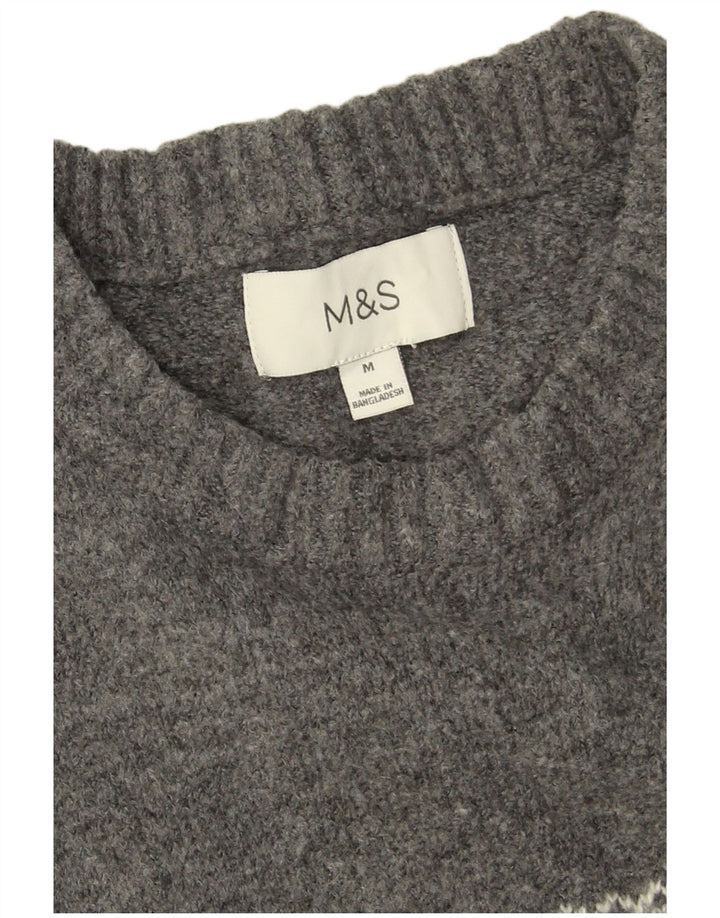 Marks & Spencer Mens Crew Neck Jumper Sweater Medium Grey Fair Isle
