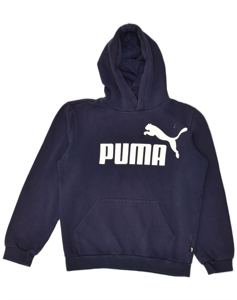 PUMA Boys Graphic Hoodie Jumper 13-14 Years XL Navy Blue Cotton | Vintage Puma | Thrift | Second-Hand Puma | Used Clothing | Messina Hembry 