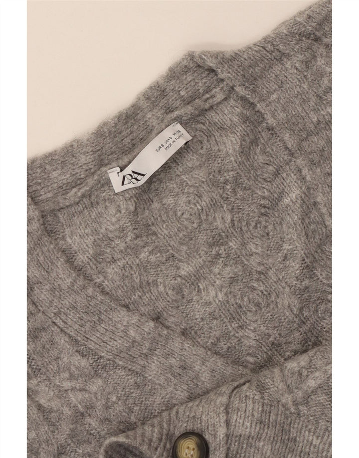 ZARA Womens Crop Oversized Cardigan Sweater UK 10 Small Grey