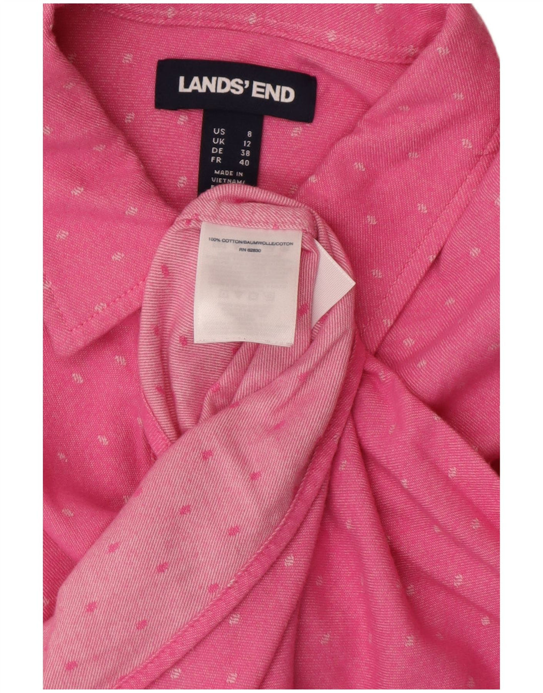 LANDS END Womens Shirt UK 12 Medium Pink Spotted Cotton