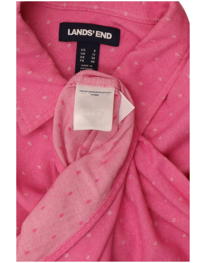 LANDS END Womens Shirt UK 12 Medium Pink Spotted Cotton