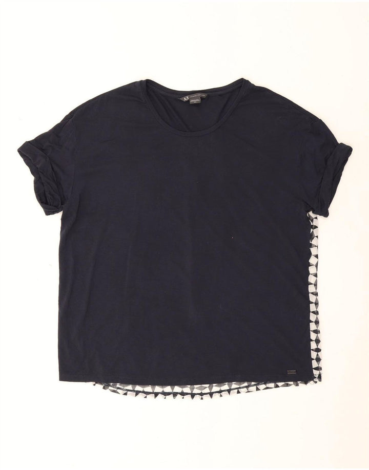 Armani Exchange Womens T-Shirt Top UK 14 Medium Navy Blue Geometric