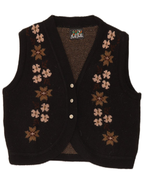 Folli Follie Womens Knit Waistcoat UK 14 Medium Black Floral Wool