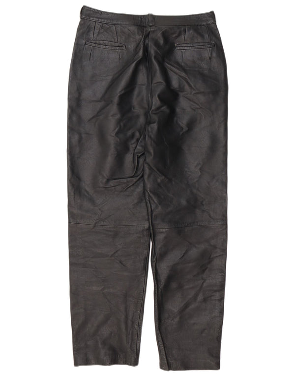 Vintage Womens Straight Faux Leather Trousers W30 L29 Black