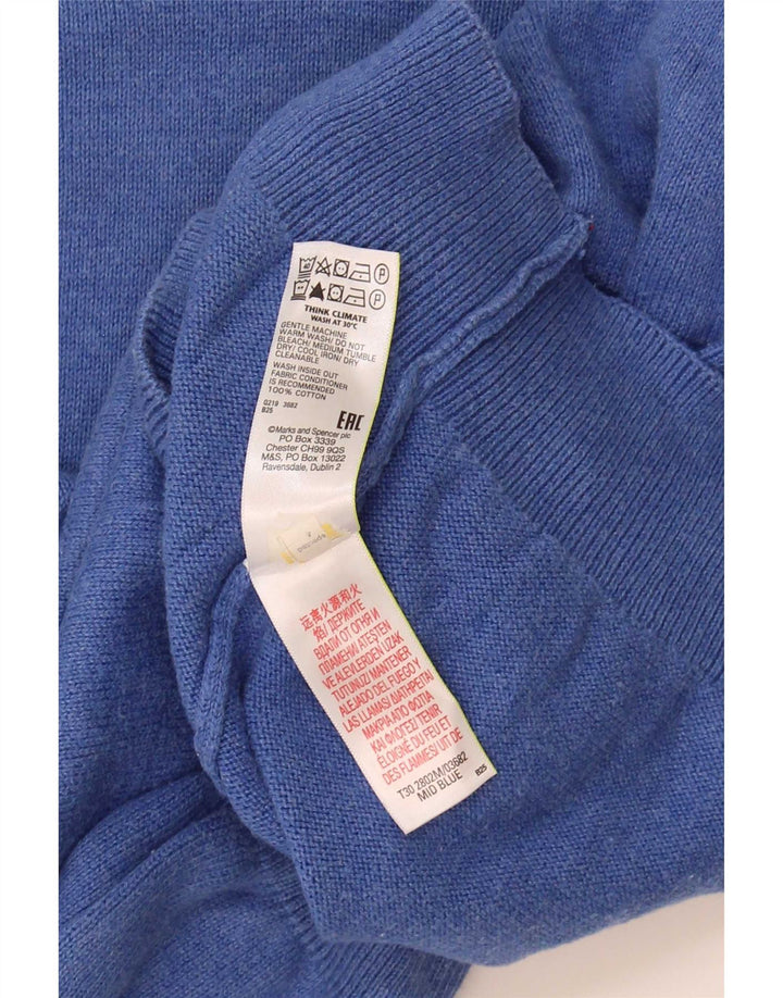 Marks & Spencer Mens V-Neck Jumper Sweater Medium Blue Cotton