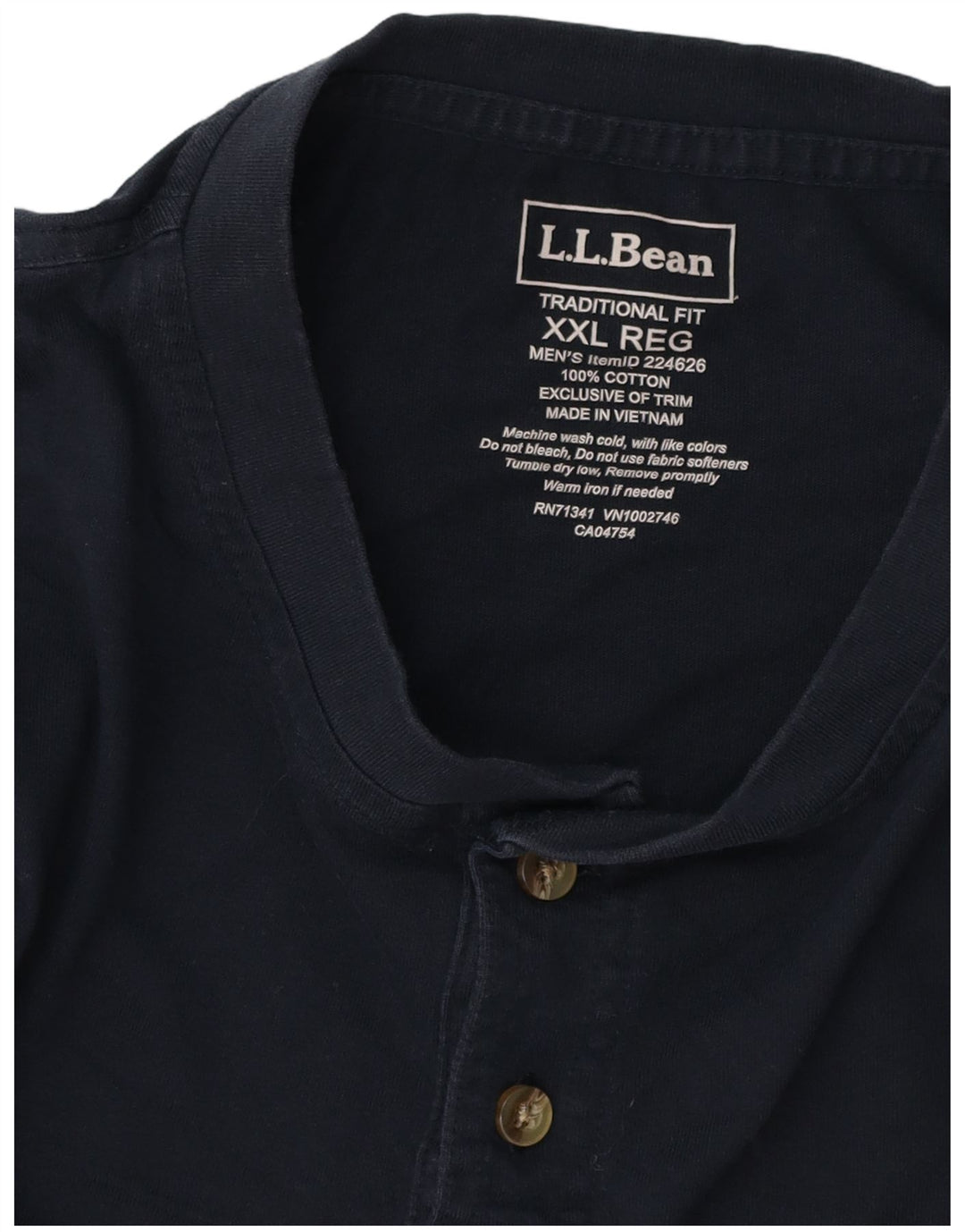 L.L.BEAN Mens T-Shirt Top 2XL Navy Blue Cotton