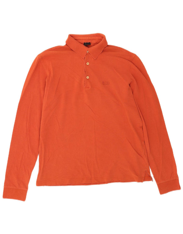 Hugo Boss Mens Long Sleeve Polo Shirt Small Orange