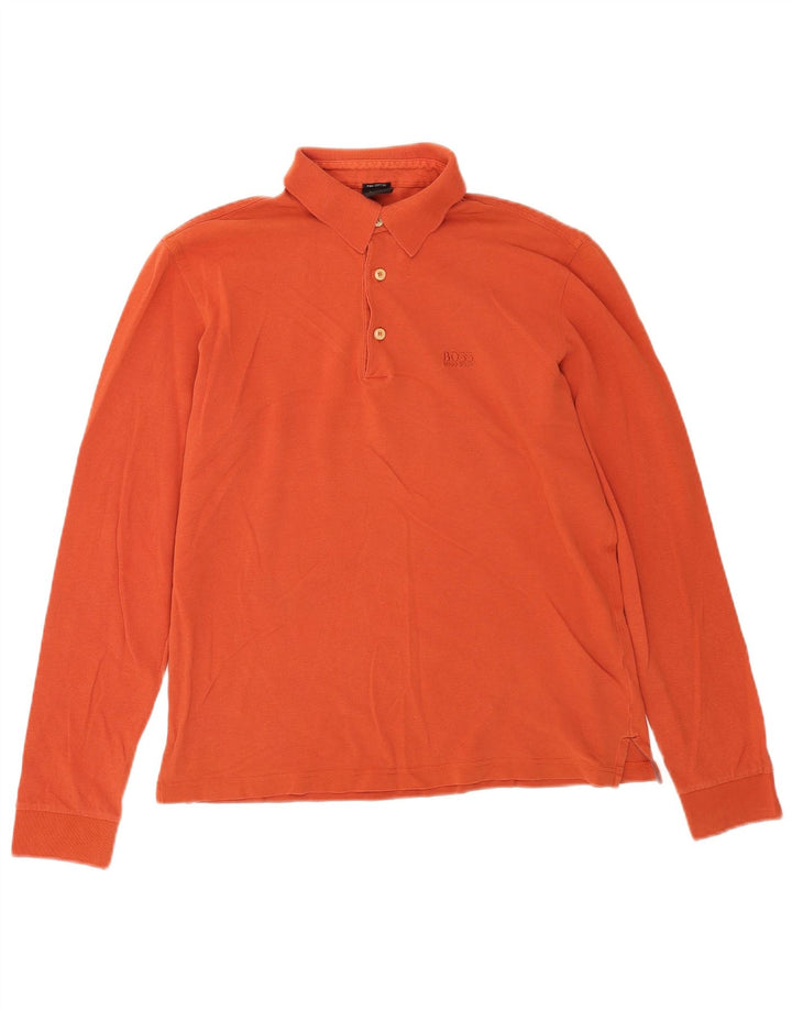 Hugo Boss Mens Long Sleeve Polo Shirt Small Orange
