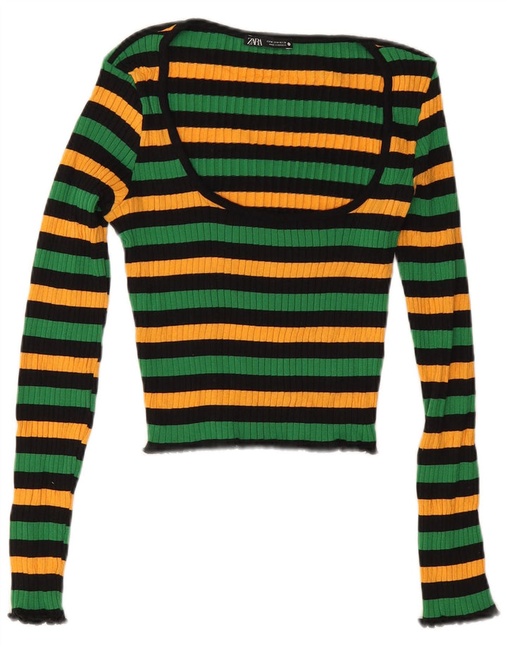 Zara Womens Crop Top UK 12 Medium Multicoloured Striped