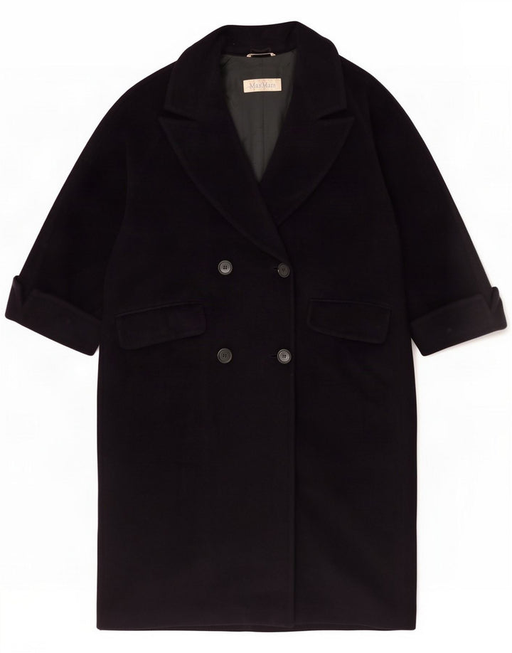 Max Mara Womens Oversized Double Breasted Coat UK 12 Medium Navy Blue Wool